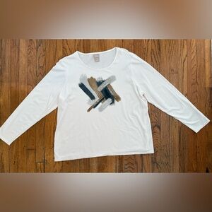 Chico's White Long Sleeve Shirt with Abstract Pattern